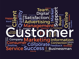 Customer word cloud template. Client business concept vector tagcloud background.