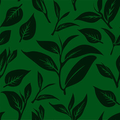 green leaves vector pattern background. Green tea leaf seamless pattern. tea leaves pattern background. seamless patterns with green leaves  of tea. 