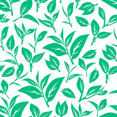 Fototapeta premium green leaves vector pattern background. Green tea leaf seamless pattern. tea leaves pattern background. seamless patterns with green leaves of tea. 