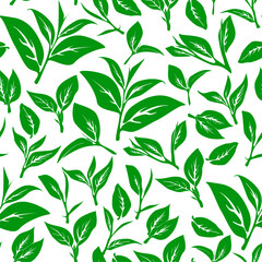 green leaves vector pattern background. Green tea leaf seamless pattern. tea leaves pattern background. seamless patterns with green leaves  of tea. 