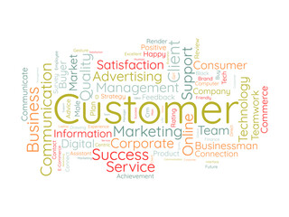 Customer word cloud template. Client business concept vector tagcloud background.
