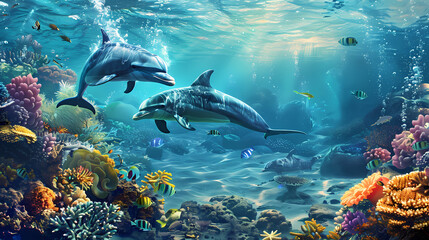 Dolphins in the sea.