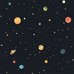 simple minimalistic galaxies in a flat design seamless pattern background.