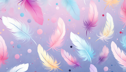 A colorful feather with a purple background