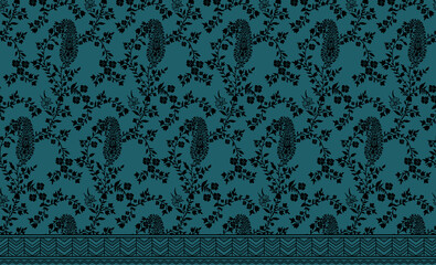 Vintage Style Red Floral Pattern on Blue Background, Spring Floral, Classic Dainty Floral Seamless Print Design