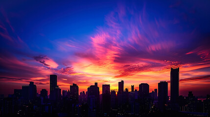 sunset over a city skyline