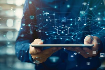 Digital Learning and Education Concept with Tablet Device and Network Connections. This demonstrates the use of technology in education to enhance learning experiences and outcomes