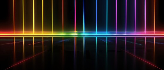 Vibrant multicolored light beams in a dark background, creating a stunning visual effect and modern abstract design.