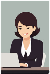 Busy middle aged business woman using laptop working in corporate office. Smiling mature businesswoman executive at work, professional female company hr or bank manager looking at computer.