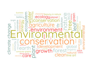Environmental conservation word cloud template. Nature conservation concept vector tagcloud background.