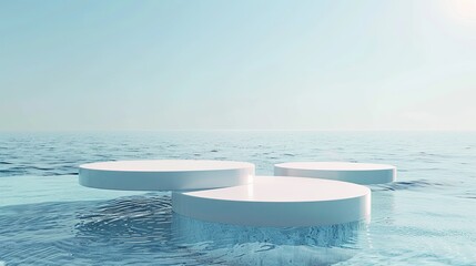 3d podium stage in the water background 