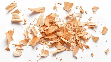 Wood shavings separated on a white background