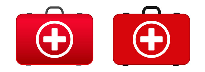 Obraz premium Red First Aid kit. Medical car emergency kit. Red medical kit.