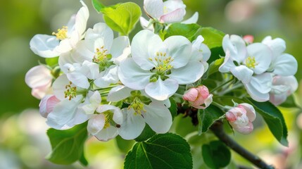 Beautiful blossoms of an apple tree up close