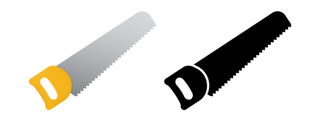 hand saw construction icon. 3d and flat silhouette handsaw icons
