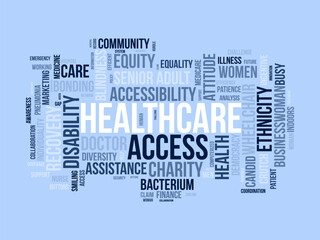 Healthcare access word cloud template. Healthcare and medicine concept vector tagcloud background.