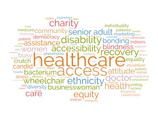 Healthcare access word cloud template. Healthcare and medicine concept vector tagcloud background.