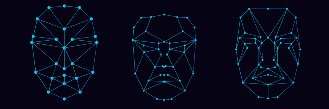 Human face 2d digital biometric abstract id grid vector