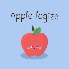 Cute sad red apple with quote 