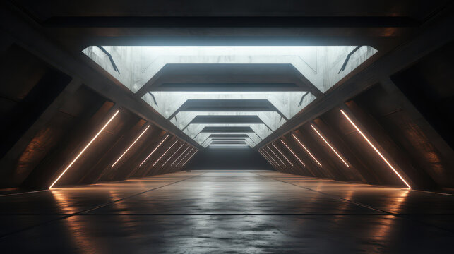 Flying In A Spaceship Tunnel. Futuristic space corridor motion graphics, high tech. Time warp portal, lightspeed hyperspace concept. Technology and future abstract creative concept background