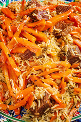 .Pilaf in the handmade plate