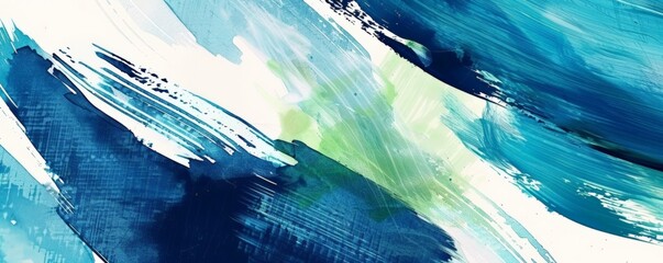 Abstract blue and green watercolor brush strokes on a white background, perfect for artistic and creative design projects.