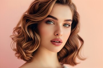 Fototapeta premium Glamorous Hollywood Waves Hairstyle on a Captivating Female Model