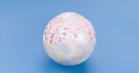 3D illustration The surface of the pink ball is decorated with an abstract rainbow texture.