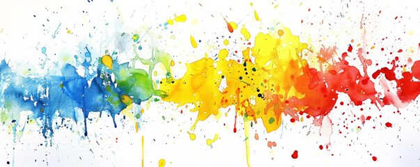 Colorful abstract watercolor splash with vibrant hues of blue, yellow, and red on white background, perfect for creative projects and designs.