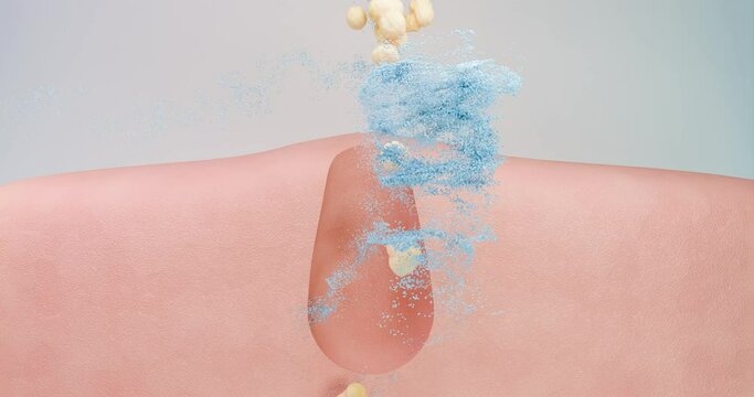 3D stylized animation of a rotating tornado-like substance. The process of deep cleansing, ultrasonic cleaning, penetrating the pores to remove impurities.
