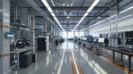 Obraz premium High-Tech Robotics Assembly Line Manufacturing Electronics