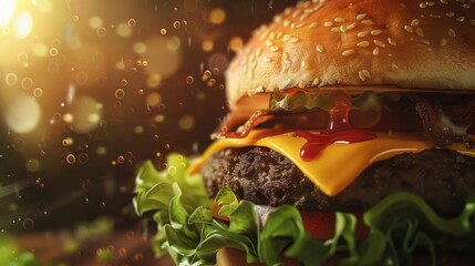 Detailed image of a cheeseburger