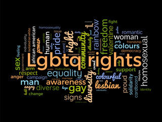 LGBTQ rights word cloud template. Pride community concept vector tagcloud background.