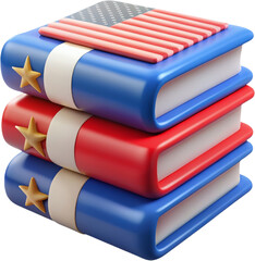 3D Stack of Books Decorated with American Flag for Independence Day - Patriotic Celebration Clipart, Isolated on Transparent Background