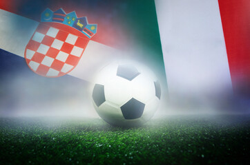 group B stage match , Croatia vs Italy , Football Nation Flag and soccer ball on green grass