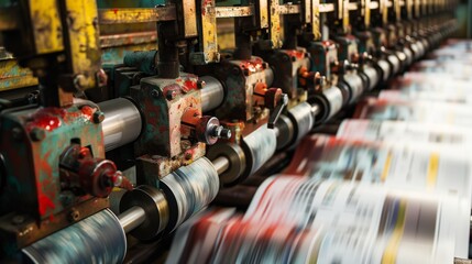 Newspaper production at printing press in publishing house