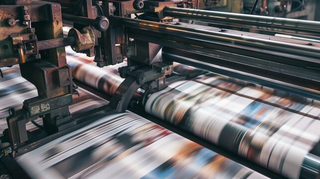 Newspaper production at printing press in publishing house