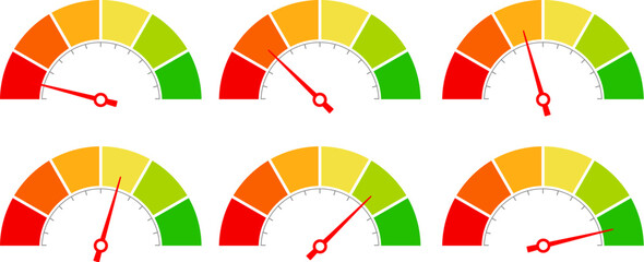 Meter gauge icon, progress scale and arrow diargams set