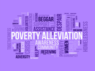 Poverty alleviation word cloud template. Social issues concept vector tagcloud background.