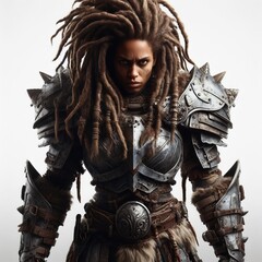 Fototapeta premium Dark glamour: Woman with sword, showcasing elegance, beauty, and sensuality in close-up portrait