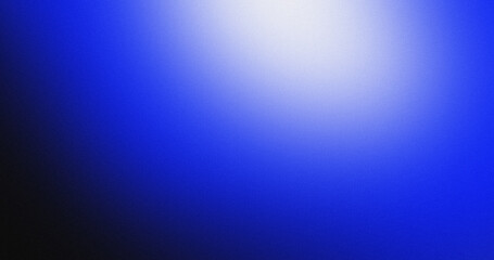 Blue white illuminated spots on black, grainy color gradient background, noise texture effect, copy space	