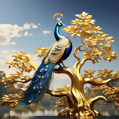 golden peacock on a golden tree