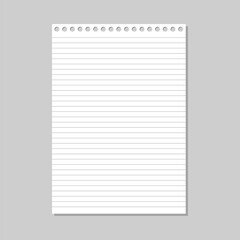 Notebook business white vector paper. white realistic sheet of lined paper isolated on a gray background. notepad or notebook