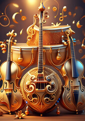 音楽の概念で様々な楽器が集まったユニークな背景
