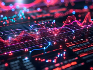 Obraz premium Futuristic Financial Analytics Dashboard with Glowing Mesh Data Visualization