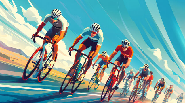 Abstract colorful road cycling sports race illustration