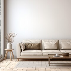 Minimalist Living Room Interior with Modern Sofa and Natural Decor Elements