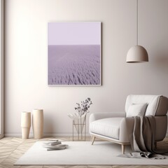 Lavender Minimalist Interior Design  Modern Living Room with Cozy Seating and Elegant Décor
