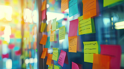Wall covered in colorful sticky notes