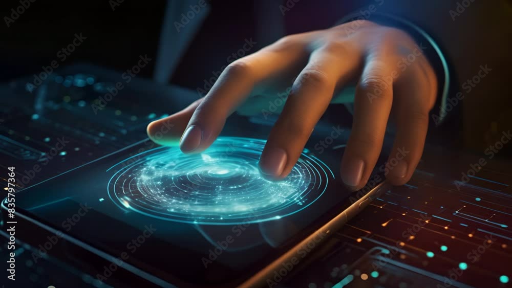 Poster A cyber security network technology background animated with a fingerprint icon.